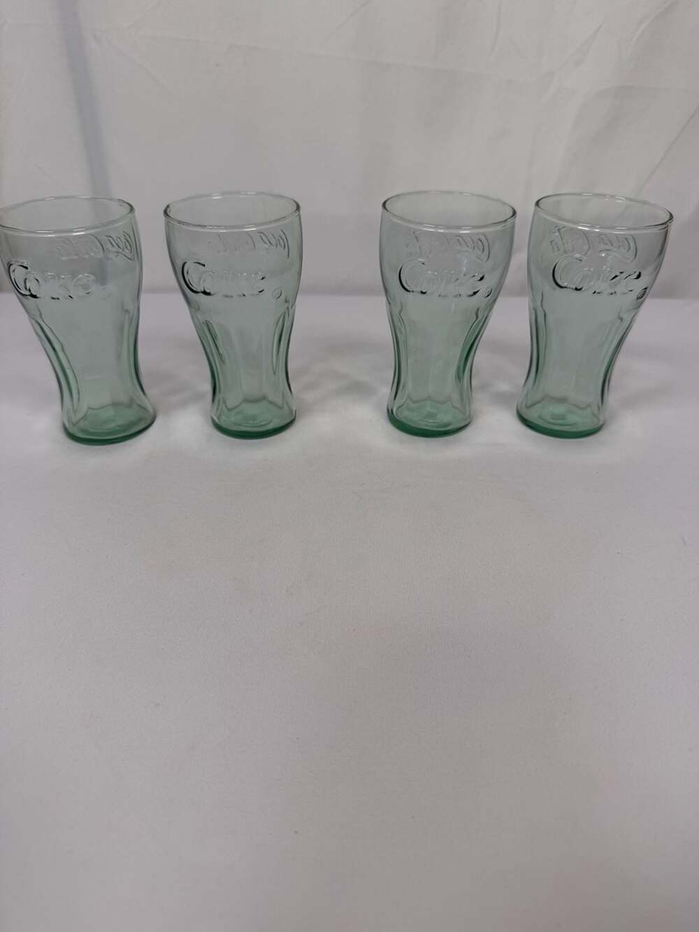 Coca-Cola Contour Mini Glass Green Tint Embossed Coke Tumbler Set of 4
